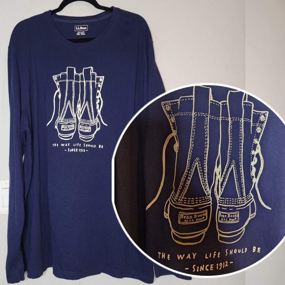 L.L.Bean Navy Boots Long Sleeve Tee Shirt "The Way Life Should‎ Be" Men's XXLT